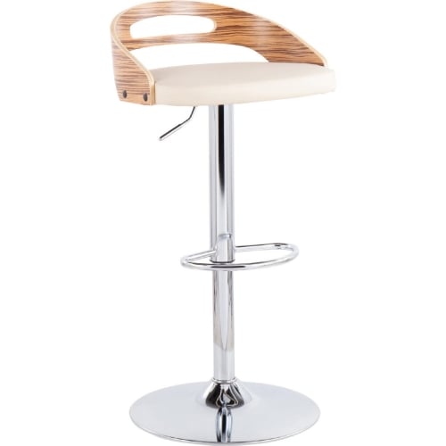 Cassis Adjustable Swivel Bar Stool in Cream Leatherette &N Zebra Wood